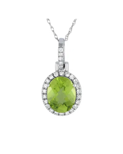 Gemstones 14k 0.13 Ct. Tw. Diamond & Peridot Pendant Necklace In Green