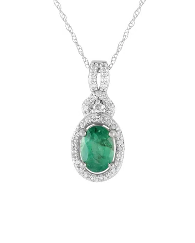 Gemstones 14k 0.15 Ct. Tw. Diamond & Emerald Necklace In Metallic