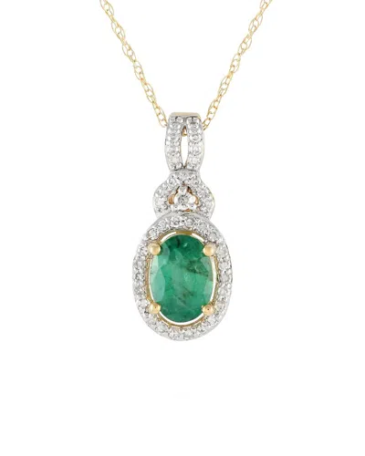 Gemstones 14k 0.15 Ct. Tw. Diamond & Emerald Necklace In Metallic