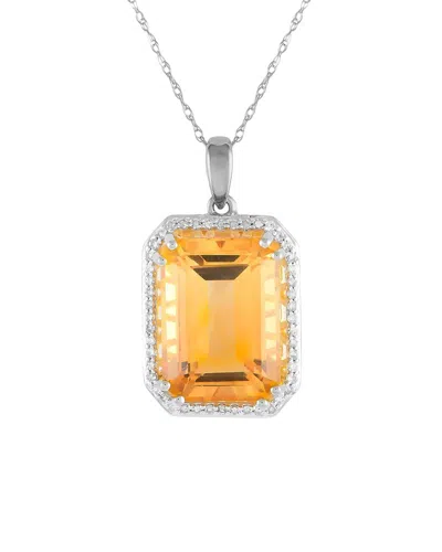 Gemstones 14k 0.20 Ct. Tw. Diamond & Citrine Pendant Necklace In Metallic