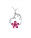 Gemstones 14k 0.20 Ct. Tw. Diamond & Ruby Heart & Flower Necklace