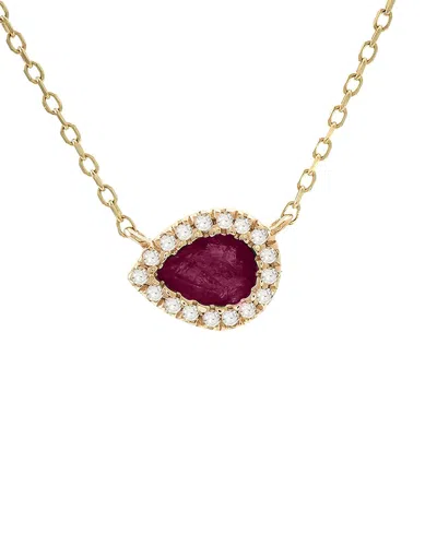 Gemstones 14k 0.21 Ct. Tw. Diamond & Ruby Necklace In Gold