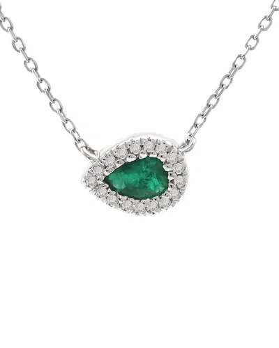 Gemstones 14k 0.22 Ct. Tw. Diamond & Emerald Necklace In Metallic