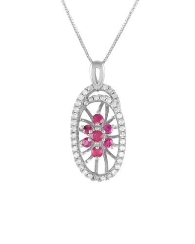 Gemstones 14k 0.22 Ct. Tw. Diamond & Ruby Necklace In Metallic