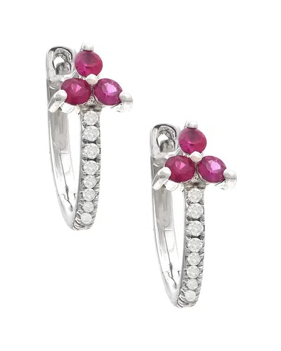 Gemstones 14k 0.23 Ct. Tw. Diamond & Ruby Earrings In Metallic