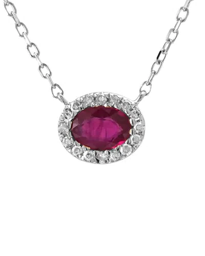 Gemstones 14k 0.24 Ct. Tw. Diamond & Ruby Necklace In Metallic
