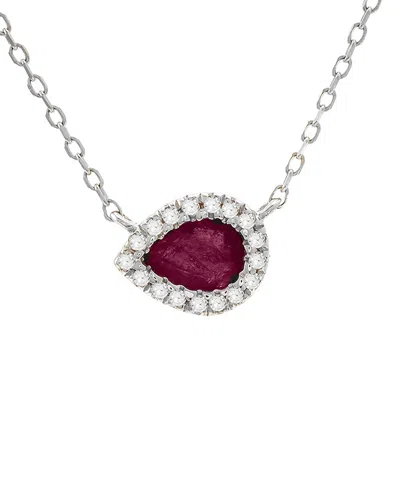 Gemstones 14k 0.25 Ct. Tw. Diamond & Ruby Necklace In Pink