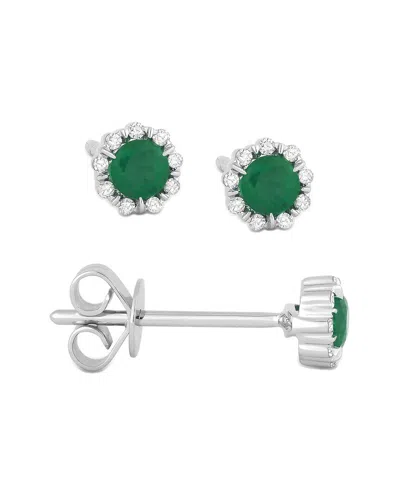 Gemstones 14k 0.26 Ct. Tw. Diamond & Emerald Studs In Metallic