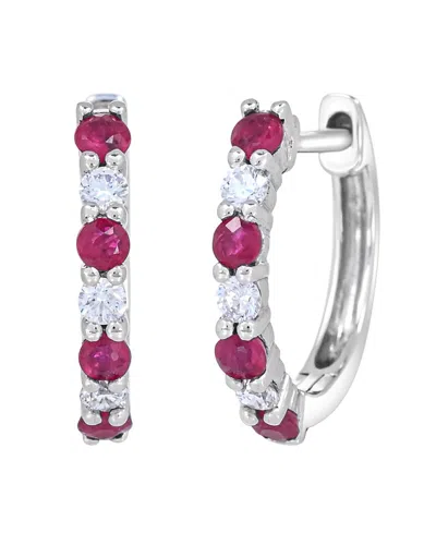 Gemstones 14k 0.40 Ct. Tw. Ruby Hoop Earrings In Metallic