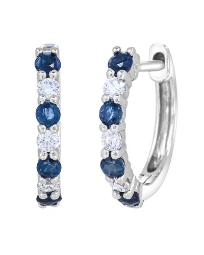 Gemstones 14k 0.40 Ct. Tw. Sapphire Hoop Earrings In Silver