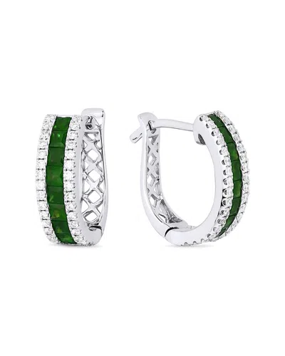 Gemstones 14k 0.79 Ct. Tw. Diamond & Emerald Hoops In Metallic