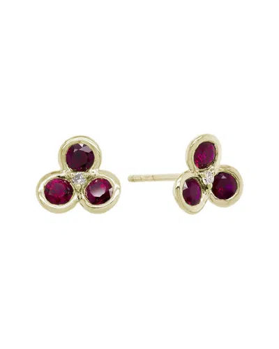 Gemstones 14k 0.92 Ct. Tw. Diamond & Ruby Flower Studs In Gold
