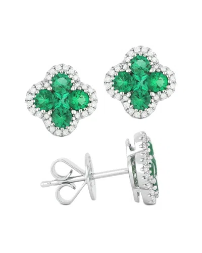 Gemstones 14k 0.94 Ct. Tw. Diamond & Emerald Studs In Green