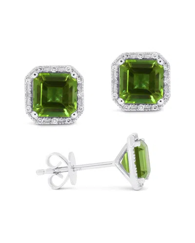 Gemstones 14k 2.14 Ct. Tw. Diamond & Peridot Studs In Green