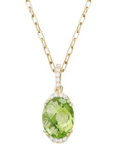 Gemstones 14k 3.19 Ct. Tw. Diamond & 3.13 Ct. Peridot Necklace In Transparent