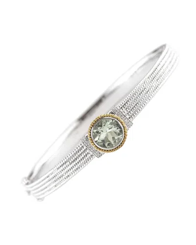 Gemstones 14k & Silver 3.74 Ct. Tw. Diamond & Green Amethyst Bangle Bracelet In Metallic