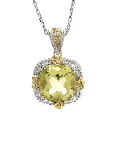 GEMSTONES 14K & SILVER 4.04 CT. TW. DIAMOND & LEMON QUARTZ PENDANT NECKLACE