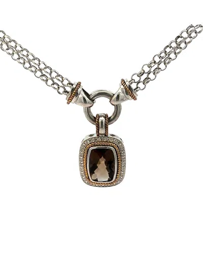 Gemstones 14k & Silver 5.71 Ct. Tw. Diamond & Smoky Quartz Necklace