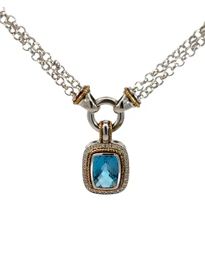 Gemstones 14k & Silver 7.04 Ct. Tw. Diamond & Blue Topaz Necklace In Metallic