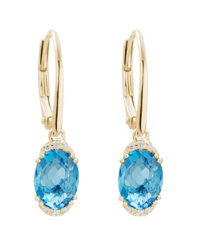 Gemstones 14k Diamond .05 Ct. & 3.42 Ct. Swiss Blue Topaz Earrings