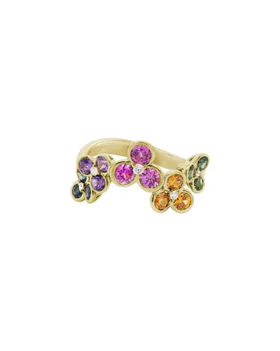 Gemstones 14k Diamond .06 Ct. & 1.62 Ct. Multi Color Sapphire Flower Cluster Ring