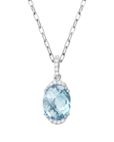 Gemstones 14k Diamond .06 Ct. & 2.51 Ct. Aquamarine Pendant Necklace In Silver