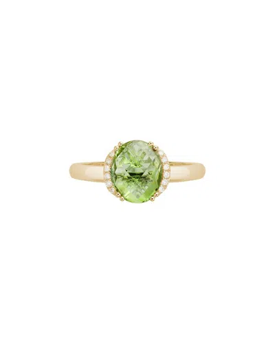 Gemstones 14k Diamond .06 Ct. & 2.53 Ct. Peridot Edge Ring In Green