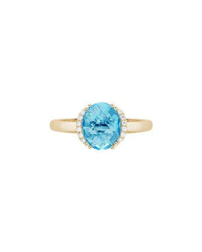 Gemstones 14k Diamond .06 Ct. & 3.38 Ct. Swiss Blue Topaz Edge Ring In Transparent