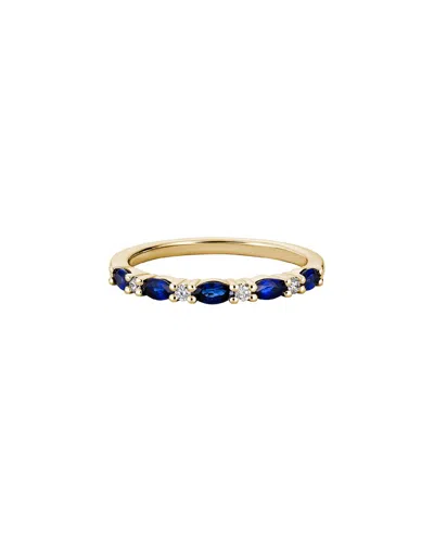 Gemstones 14k Diamond .06 Ct. & .58 Ct. Blue Sapphire Half-eternity Ring