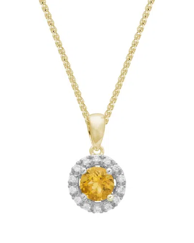Gemstones 14k Diamond .10 Ct. & Citrine Pendant Necklace In Gold