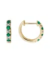 Gemstones 14k Diamond .11 Ct. & .30 Ct. Emerald Huggie Earrings