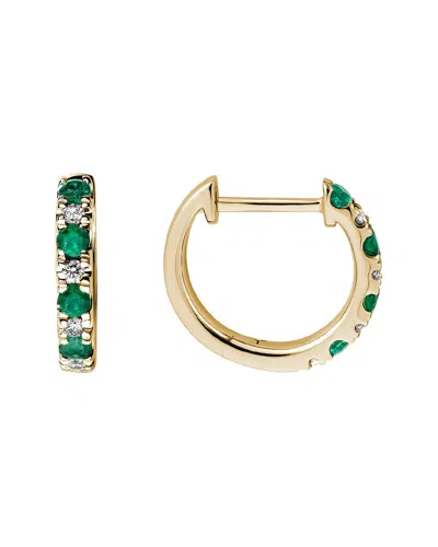 Gemstones 14k Diamond .11 Ct. & .30 Ct. Emerald Huggie Earrings