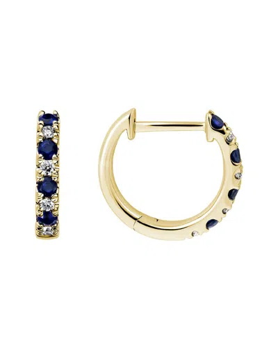 Gemstones 14k Diamond .11 Ct. & .34 Ct. Blue Sapphire Huggie Earrings