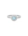 Gemstones 14k Diamond .11 Ct. & .48 Ct. Aquamarine Halo Ring