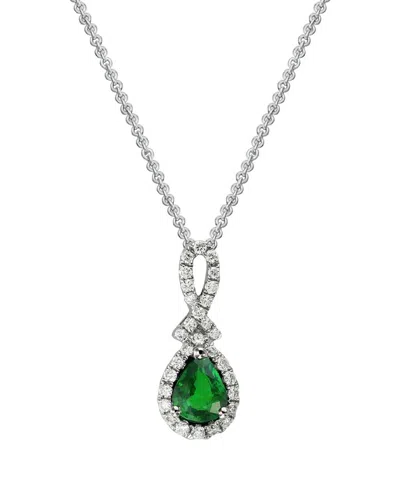 Gemstones 14k Diamond .13 Ct. & .38 Ct Emerald Pendant Necklace