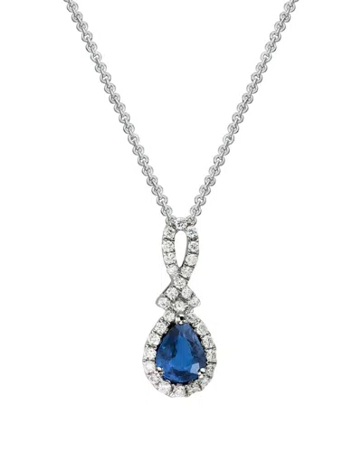 Gemstones 14k Diamond .13 Ct. & .40 Ct. Blue Sapphire Pendant Necklace In Metallic