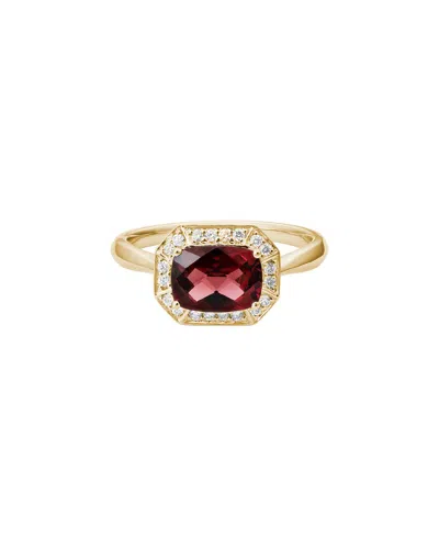 Gemstones 14k Diamond .14 Ct. & 1.10 Ct. Garnet Halo Ring In Gold