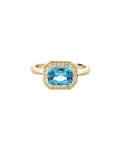 Gemstones 14k Diamond .14 Ct. & 1.70 Ct. Swiss Blue Topaz Halo Ring In Multi