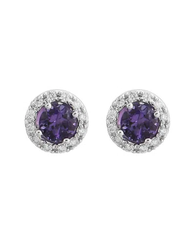 Gemstones 14k Diamond .14 Ct. & .64 Ct. Amethyst Studs In Beige