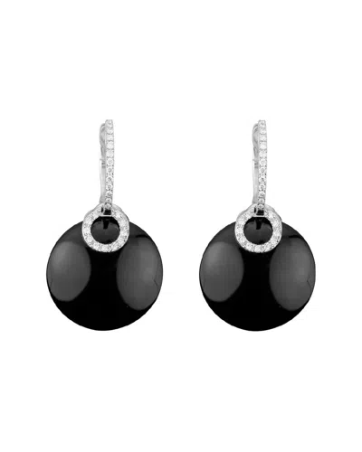 Gemstones 14k Diamond .16 Ct. & Onyx Drop Earrings In Black