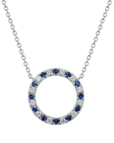 Gemstones 14k Diamond .18 Ct. & .26 Ct. Blue Sapphire Open Circle Necklace
