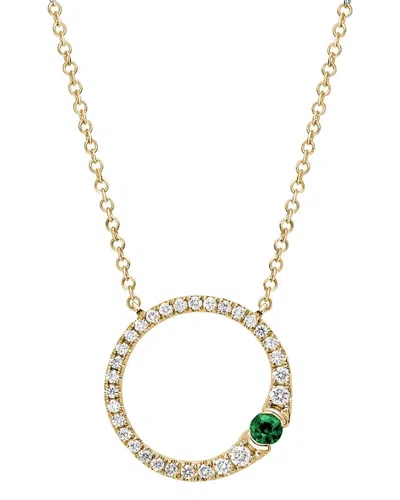 Gemstones 14k Diamond .20 Ct. & .06 Ct. Emerald Open Circle Necklace