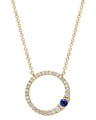 Gemstones 14k Diamond .20 Ct. & .10 Ct. Blue Sapphire Open Circle Necklace