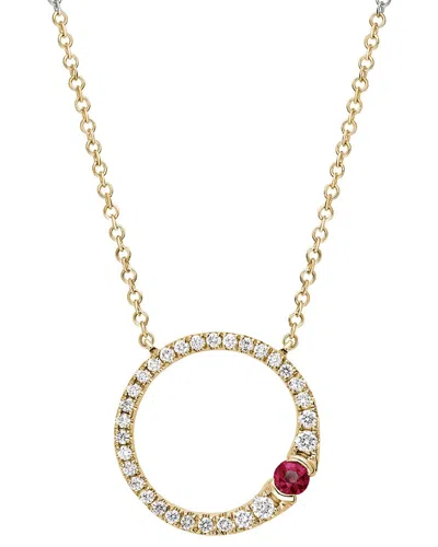 Gemstones 14k Diamond .20 Ct. & .10 Ct. Ruby Open Circle Necklace