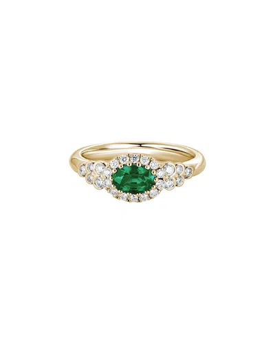 Gemstones 14k Diamond .28 Ct. & .40 Ct. Emerald Halo Ring