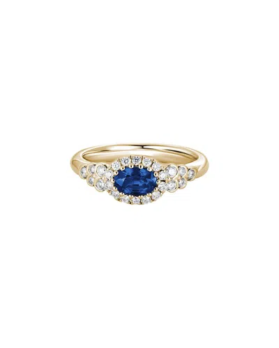 Gemstones 14k Diamond .28 Ct. & .53 Ct. Blue Sapphire Halo Ring In Multi