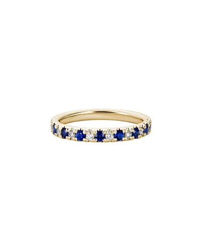 Gemstones 14k Diamong .13 Ct. & .65 Ct. Blue Sapphire Single Row Ring In Transparent