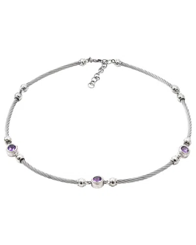 Gemstones 2.30 Ct. Tw. Amethyst Silver Necklace In Metallic