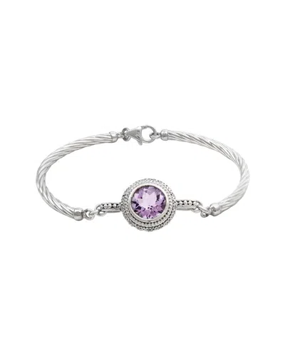 Gemstones 3.58 Ct. Tw. Diamond & Amethyst Silver Bangle In Metallic