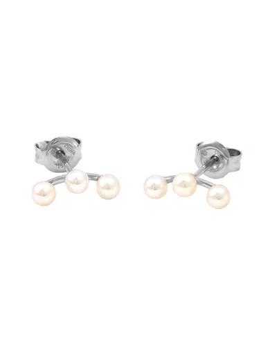 Gemstones 3mm Pearl 14k Earrings In Gray